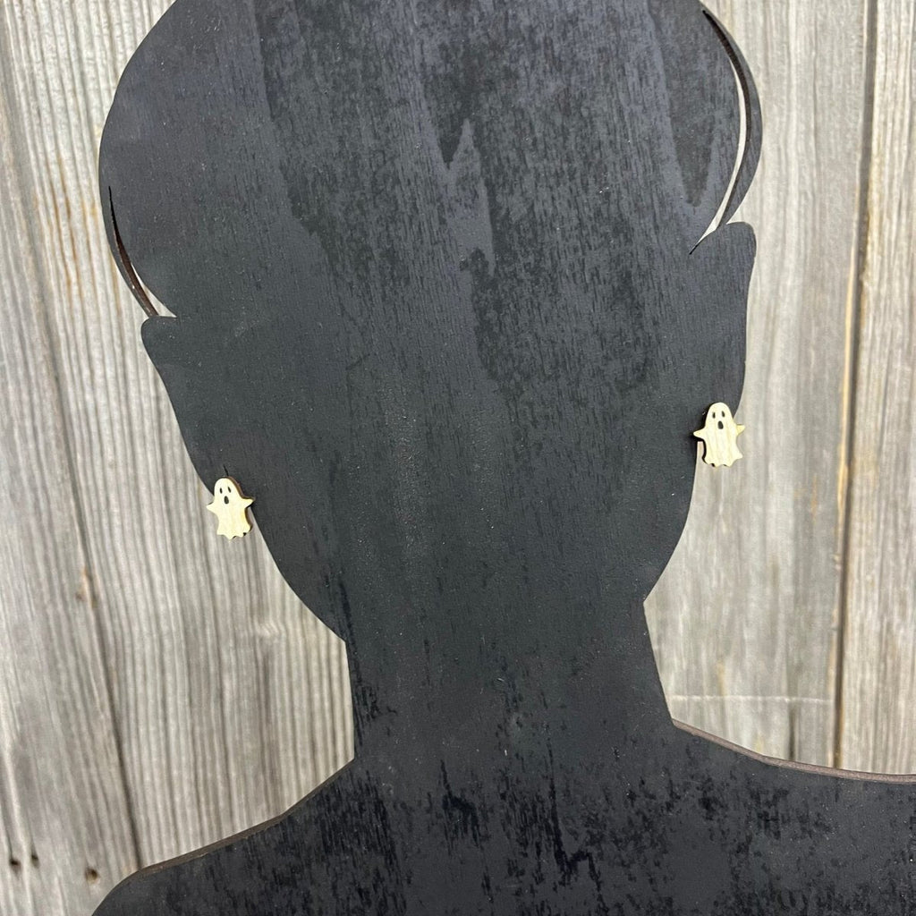 Ghost Earrings in White, Pink or Silver - Wood Stud Earrings