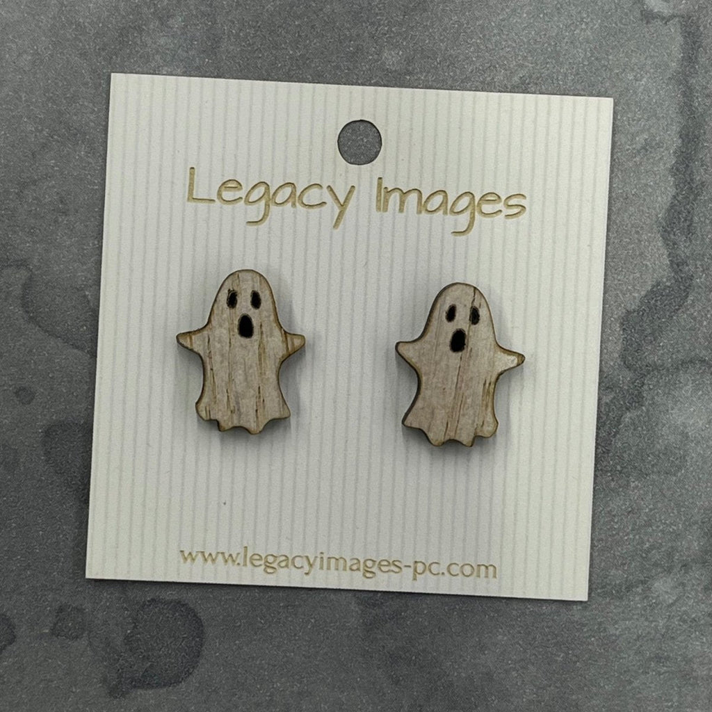 Ghost Earrings in White, Pink or Silver - Wood Stud Earrings