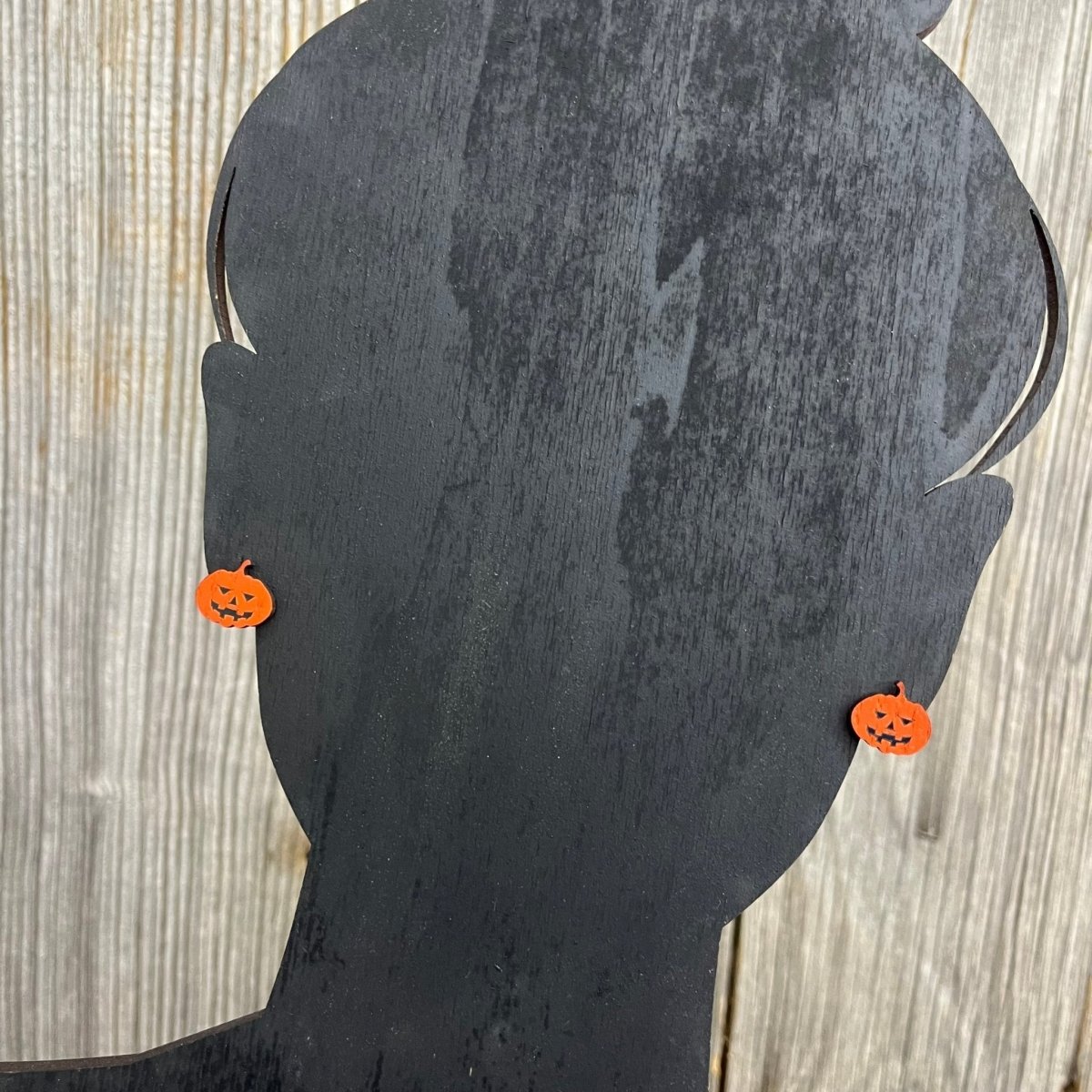 Jack-O-Lantern Earrings - Wood Stud Earrings