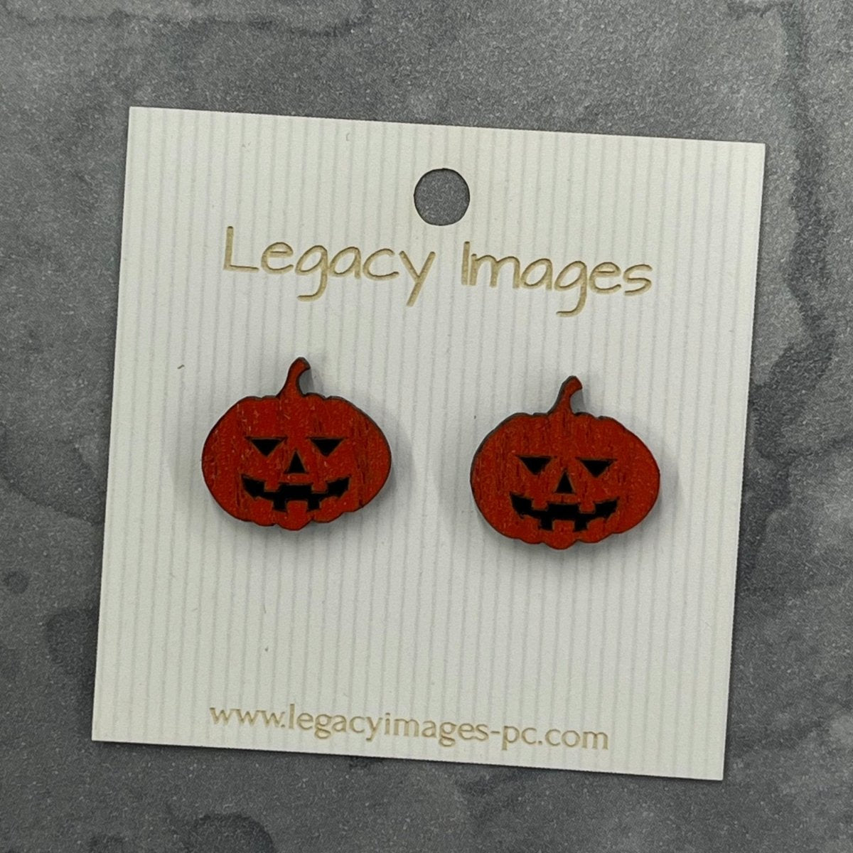Jack-O-Lantern Earrings - Wood Stud Earrings