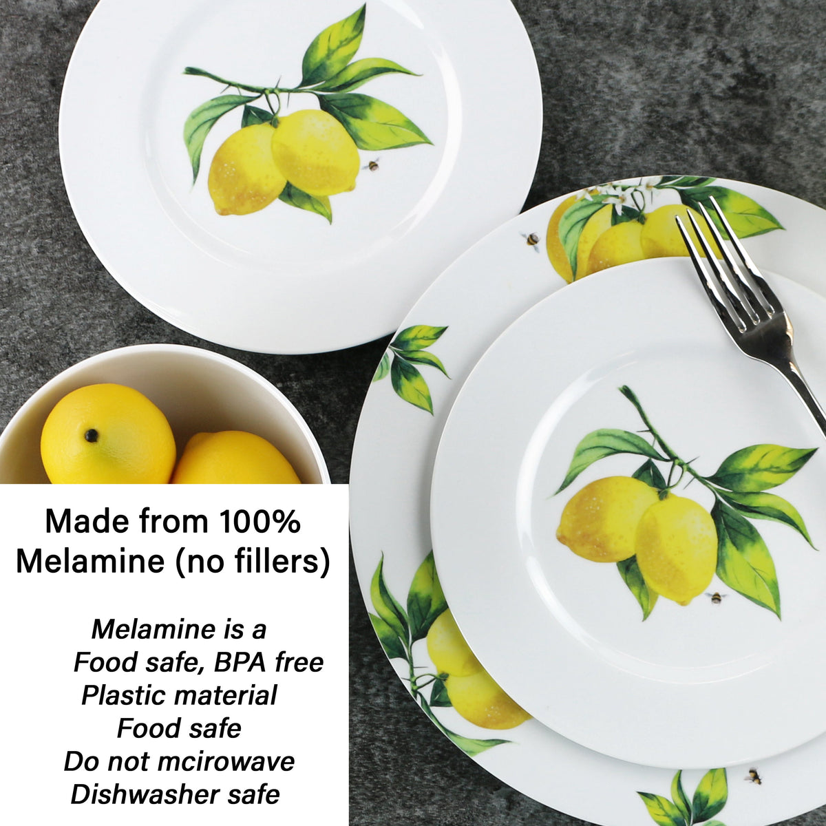 12pc Melamine Dinner Set, Fresh Lemons