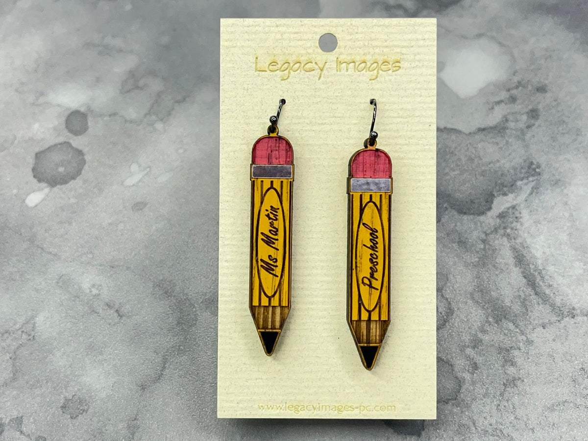 Pencil Earrings - Wood Dangle Earrings