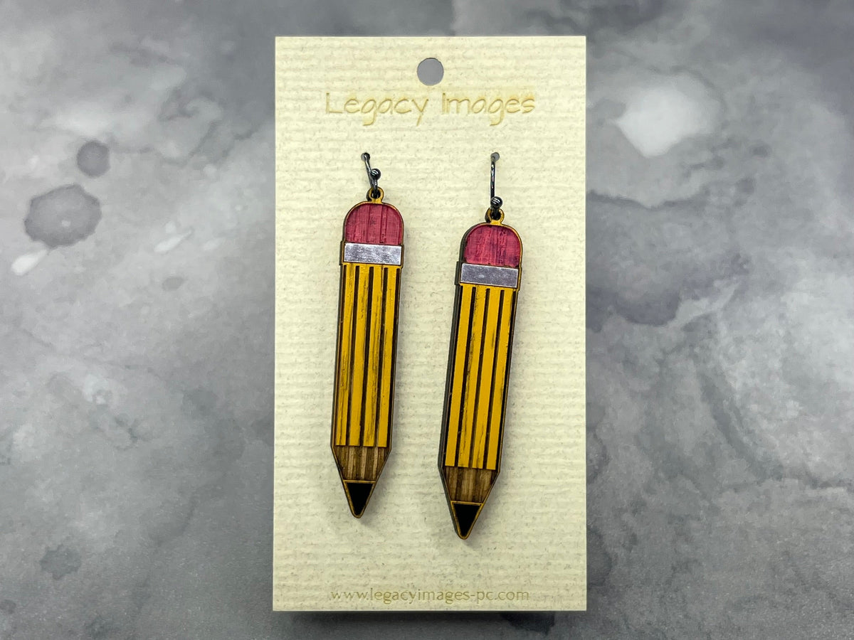 Pencil Earrings - Wood Dangle Earrings