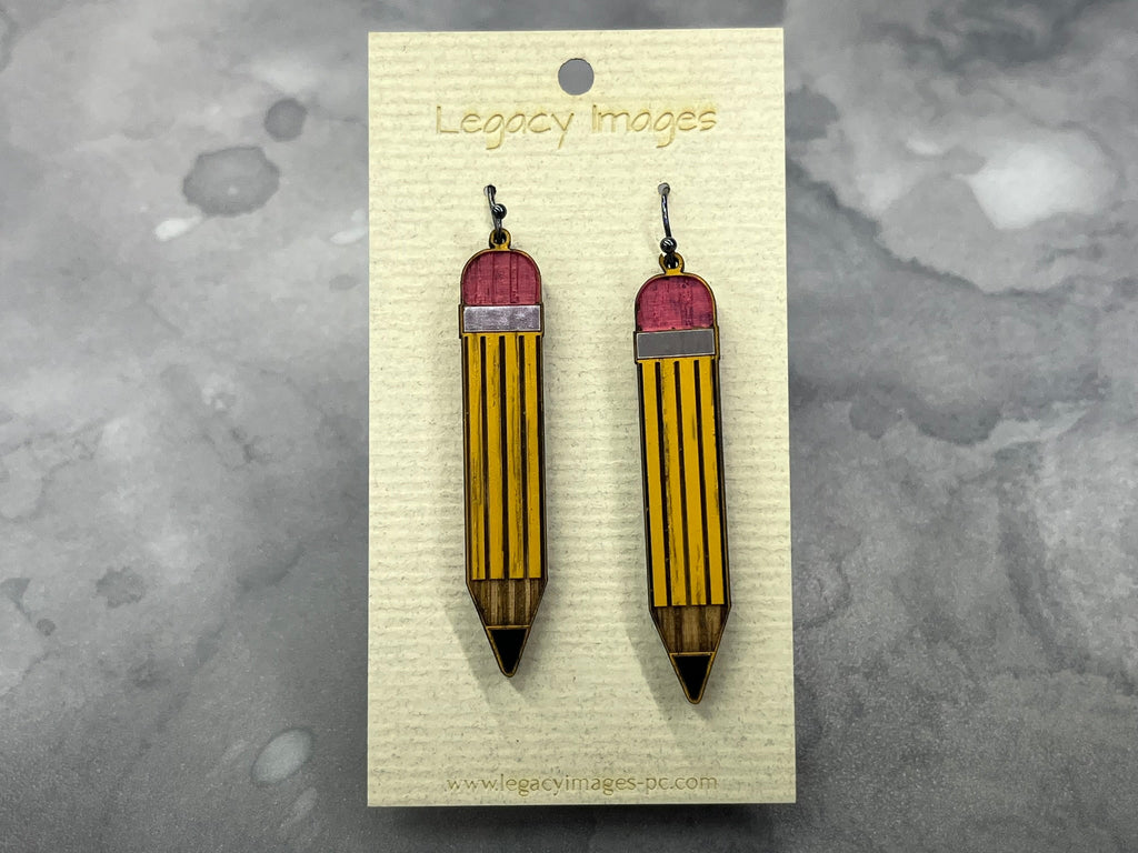 Pencil Earrings - Wood Dangle Earrings