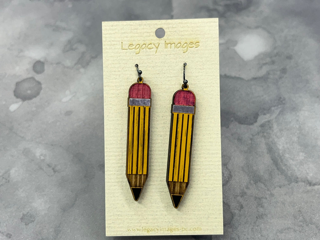 Pencil Earrings - Wood Dangle Earrings