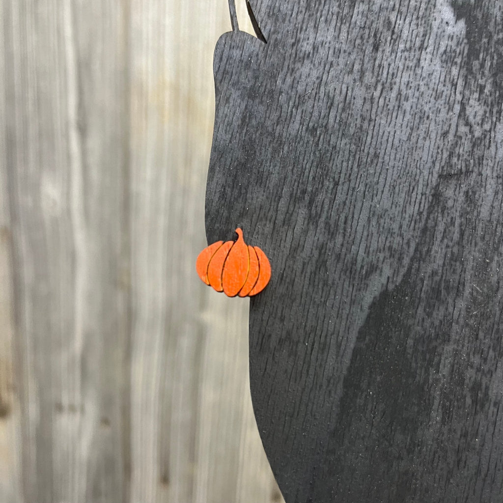 Pumpkin Earrings - Wood Stud Earrings
