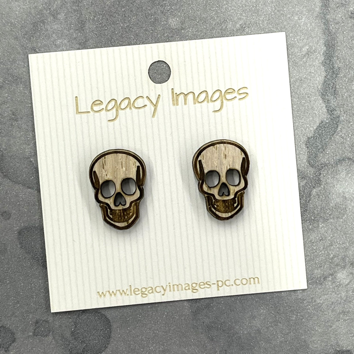 Skull Earrings - Wood Stud Earrings