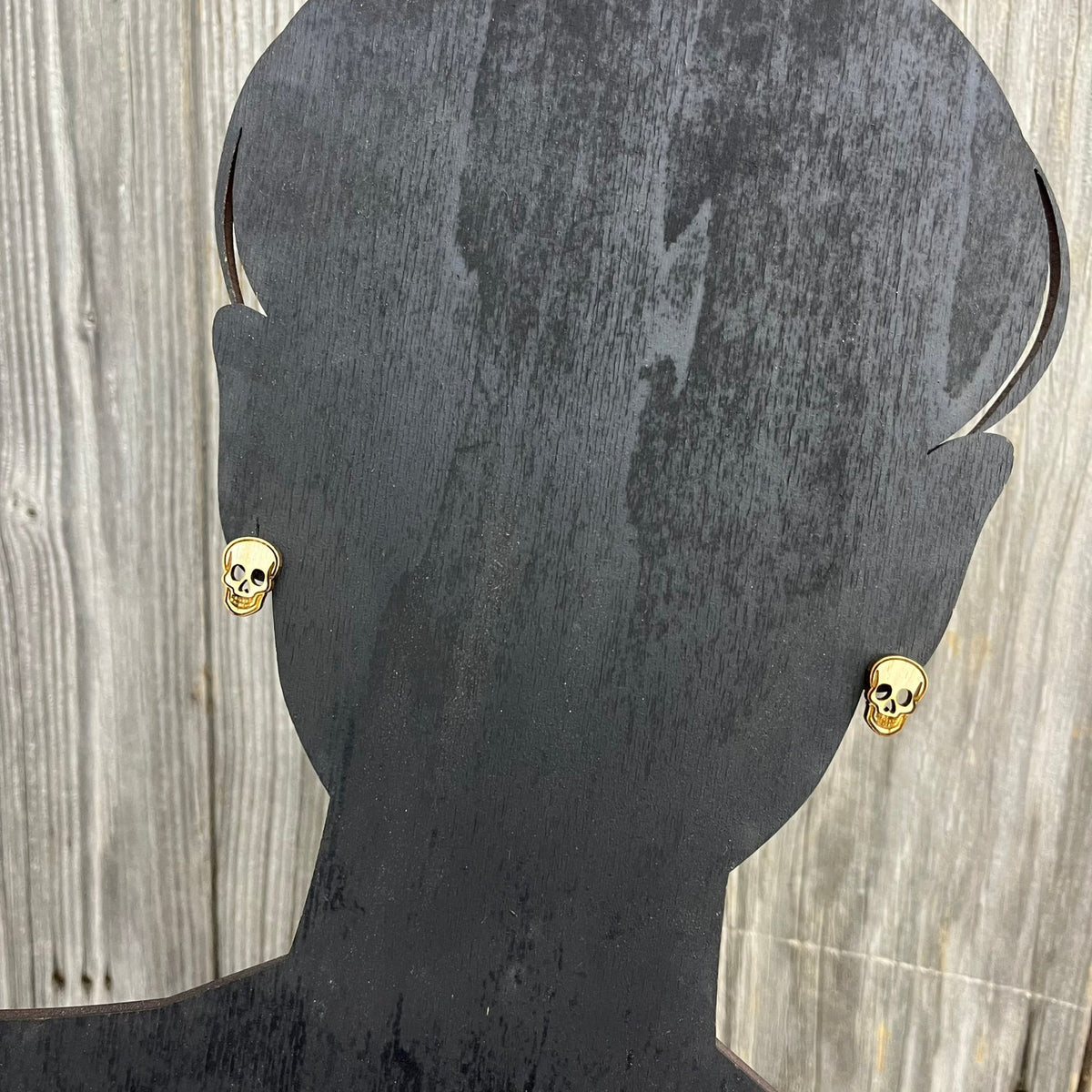 Skull Earrings - Wood Stud Earrings