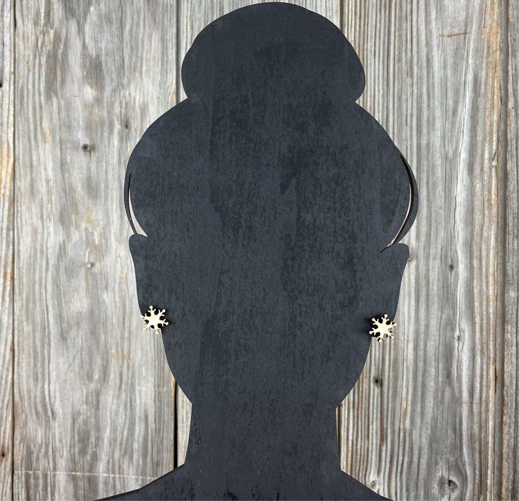 Snowflake Earrings, Wood Stud Earrings