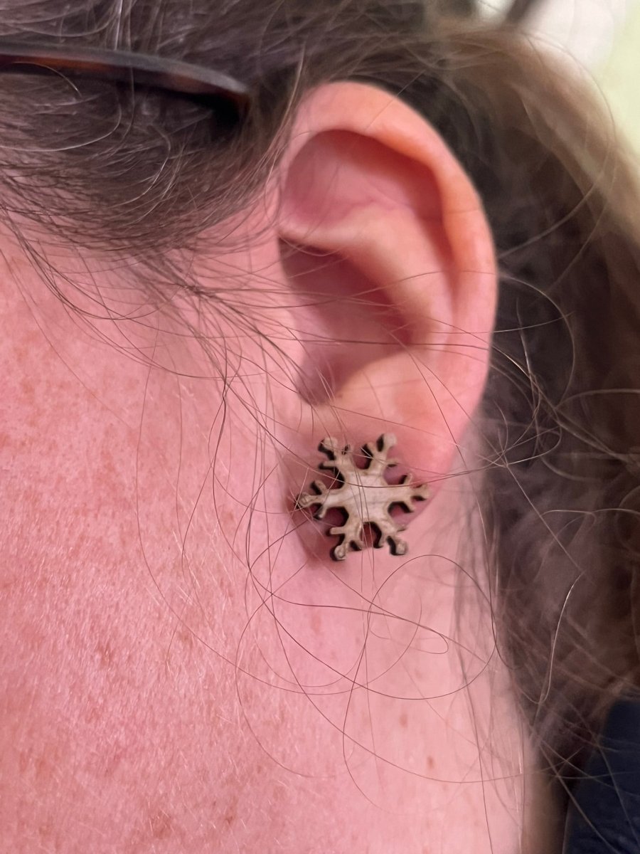 Snowflake Earrings, Wood Stud Earrings