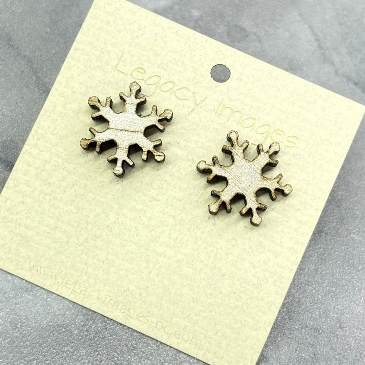 Snowflake Earrings, Wood Stud Earrings
