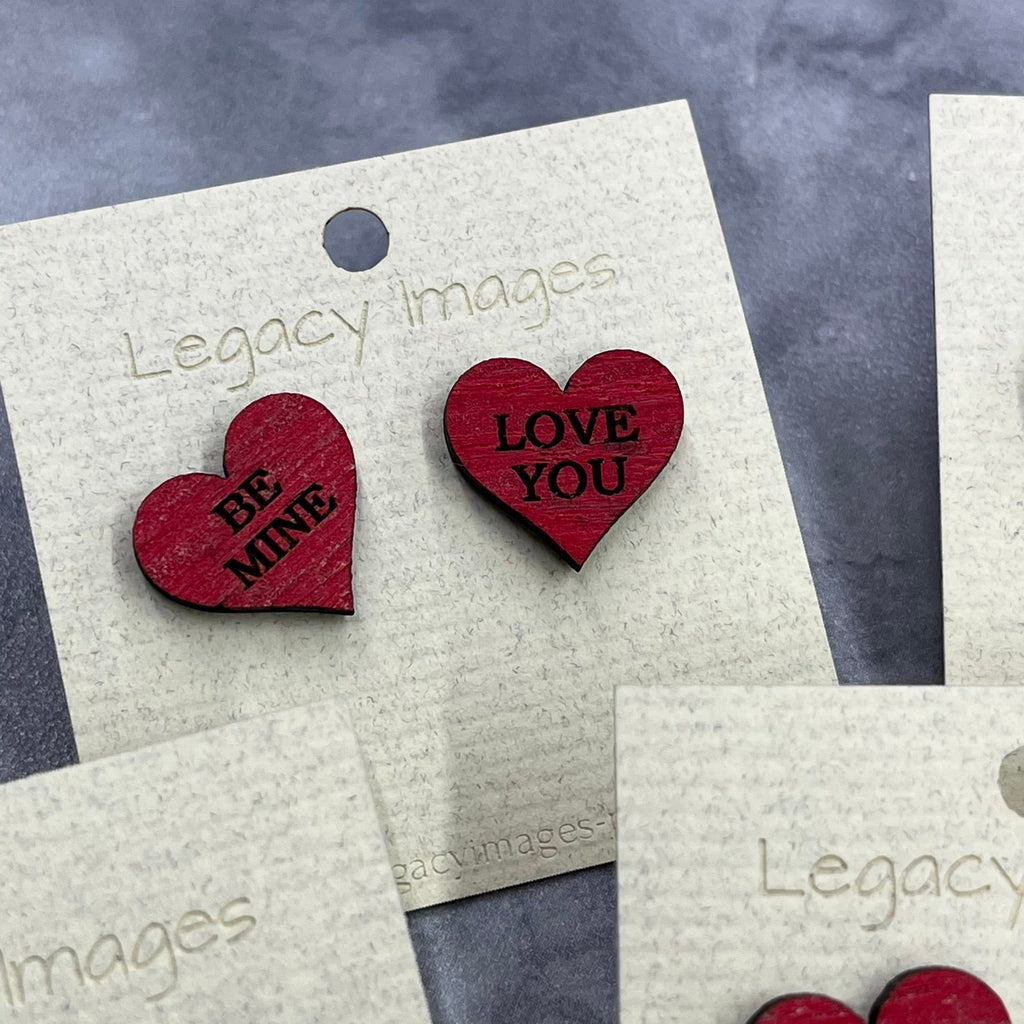 Valentine Conversation Heart Earrings, Wood Stud Earrings