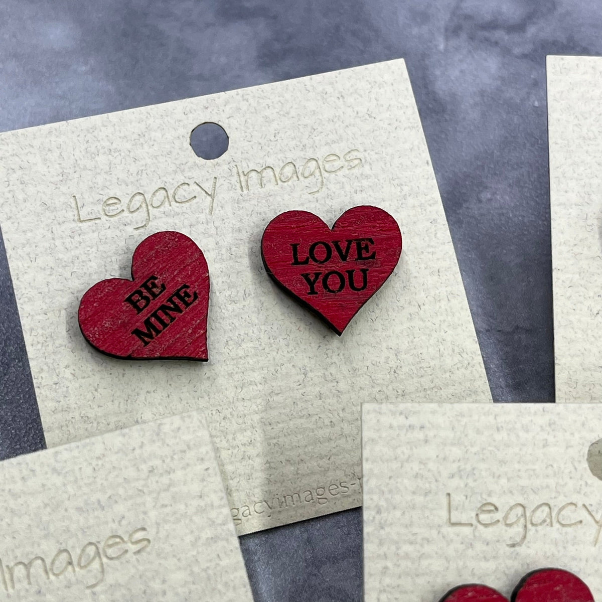 Valentine Conversation Heart Earrings, Wood Stud Earrings