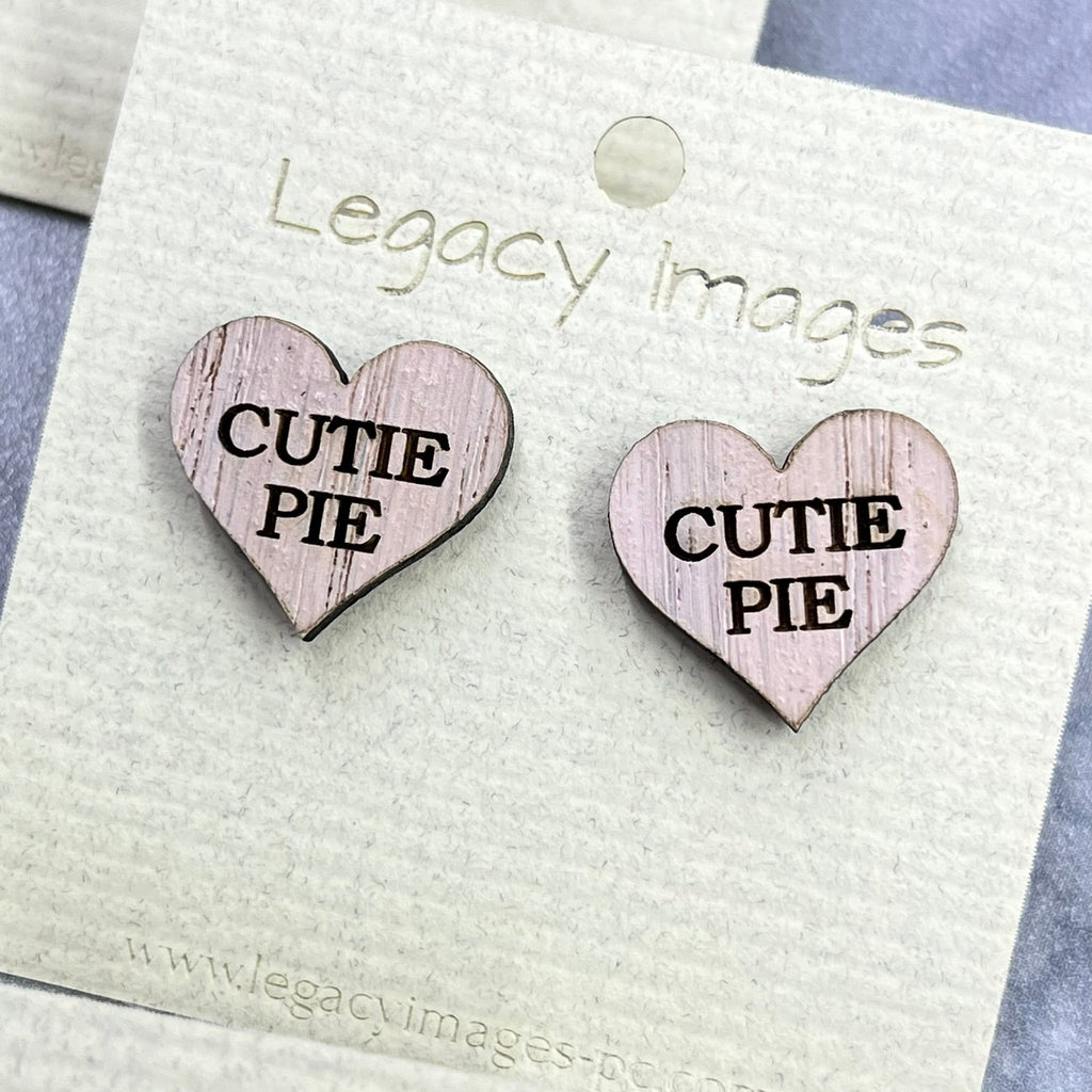Valentine Conversation Heart Earrings, Wood Stud Earrings