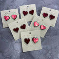 Valentine Red Heart Earrings, Wood Stud Earrings
