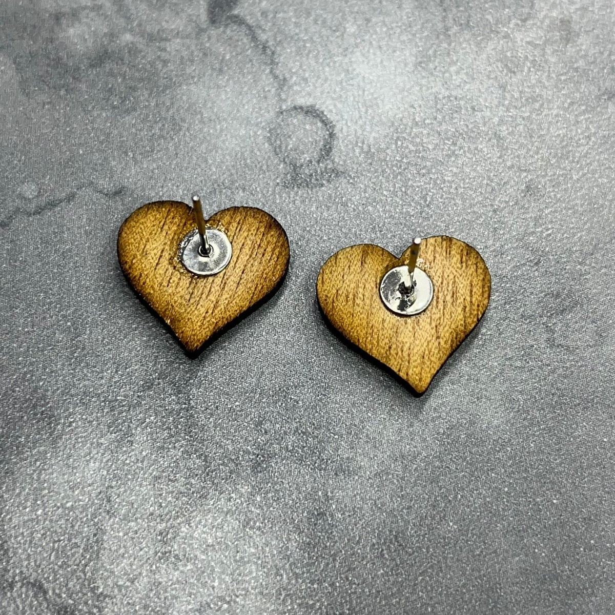 Valentine Red Heart Earrings, Wood Stud Earrings